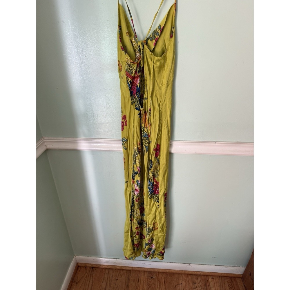 Anthropologie Silky Maxi Slip Dress Fairy Butterflies Chartreuse Yellow Sz Small - Picture 7 of 9